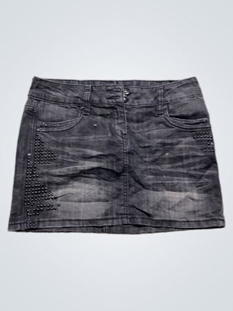 YES NO Damen Schwarzer Jeansrock mit Nieten Größe 36