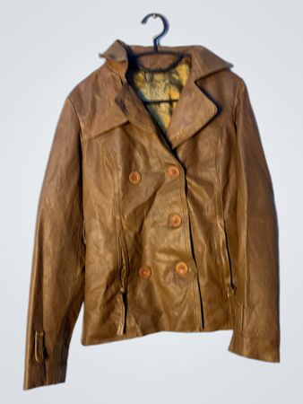 Brown Faux Leather Double-Breasted Jacket