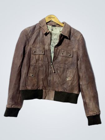 ISMMART Brown Leather Bomber Jacket