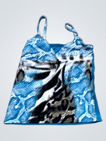Blaues Tanktop mit Schlangen- und Leopardenmuster