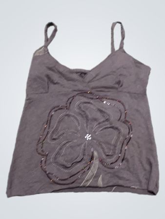 Braunes Top mit floralem Paillettenmotiv