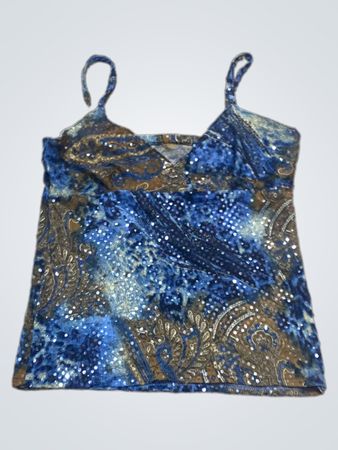 Blau und braun gemusterte Cami-Top mit Pailletten