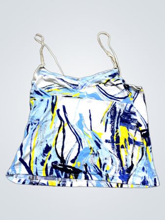 Weiß und Blau Abstrakter Print Spaghetti-Top