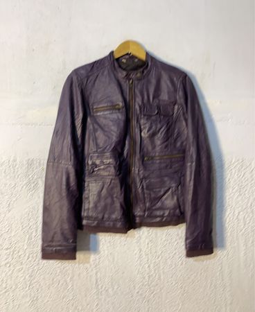 Purple Faux Leather Jacket with Zipper and Pockets
