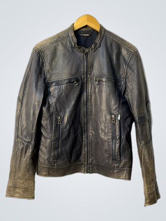 Veste en cuir noir pour homme