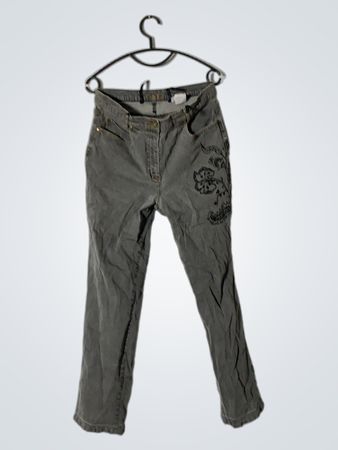 Cavita Graue Jeans mit floralem Stickerei