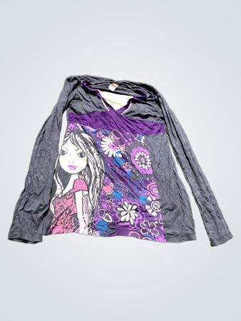 Mädchen Graues Langarm-T-Shirt mit Grafikdruck Tunika