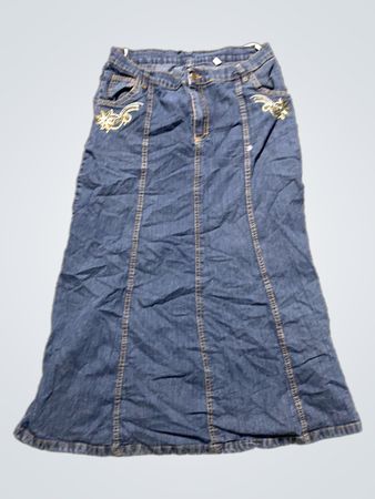 Denim Maxi Rock mit bestickten Taschen