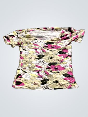 Frauen T-Shirt mit Blumenmuster und Raffung