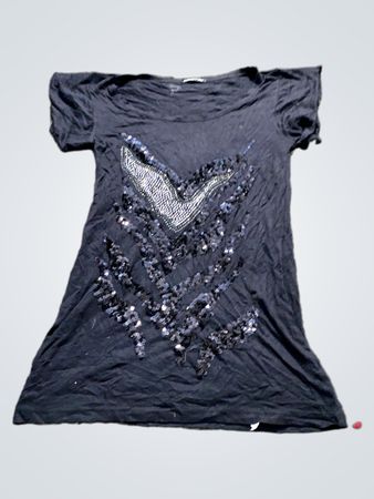 Megi Collection Schwarzes Pailletten V-Ausschnitt T-Shirt