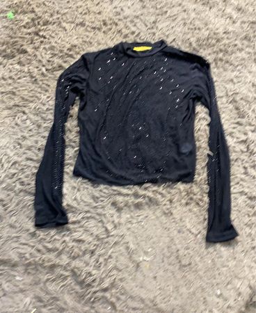 Gondolablue Schwarzes Verziertes Mock Neck Langarmtop