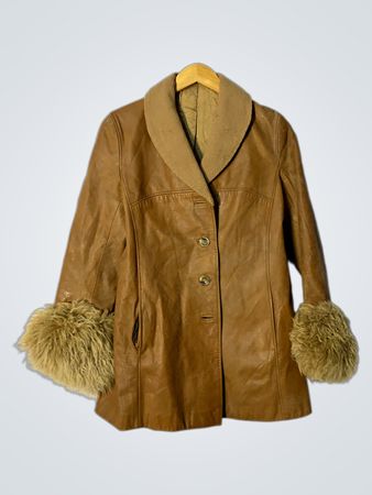 Brown Leather Jacket with Fur Cuffs
