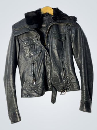 Mishka Faux Leather Jacket with Fur Collar