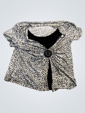 Damen Schwarz und Weiß Leopardenmuster Kurzarmshirt mit Verzierungen