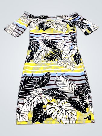 Off-the-shoulder tropisches Druckkleid