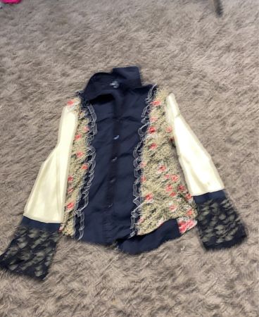 Street One Damen Blumen-Patchwork Spitzenausschnitt Langarmbluse