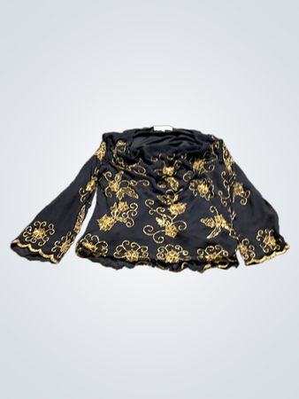 Schwarze Perlen- und bestickte Bluse