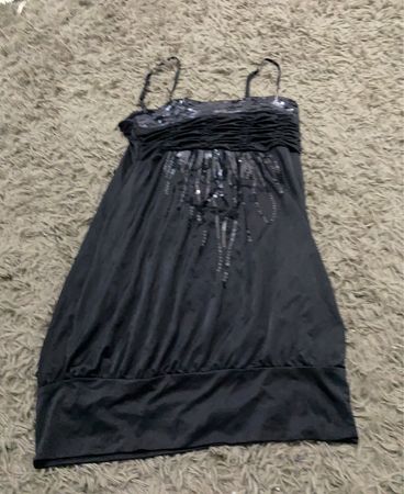 Schwarzes Pailletten-Spaghetti-Top-Kleid