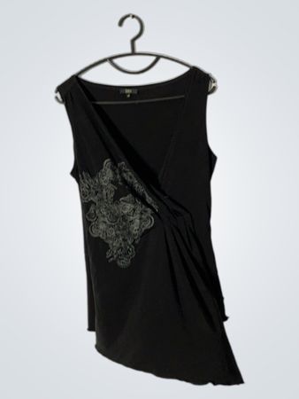 DIDL Schwarzes ärmelloses asymmetrisches Top mit Verzierungen