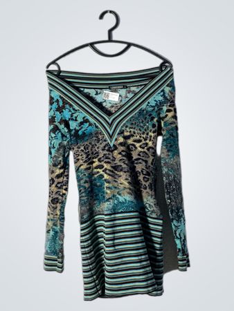 CINEMA DONNA Langarm-V-Ausschnitt-Kleid mit Tier- und Streifenmuster