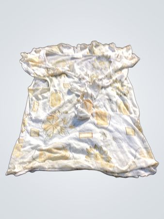 Weißes T-Shirt mit gelbem Blumen- und Quadratmuster