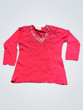 Damen Pink Verzierte V-Ausschnitt Pullover