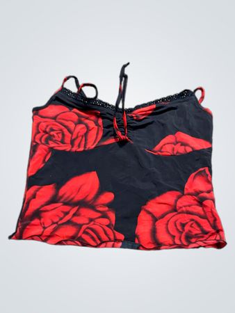 Schwarz-rot Rose Druck Cami Top