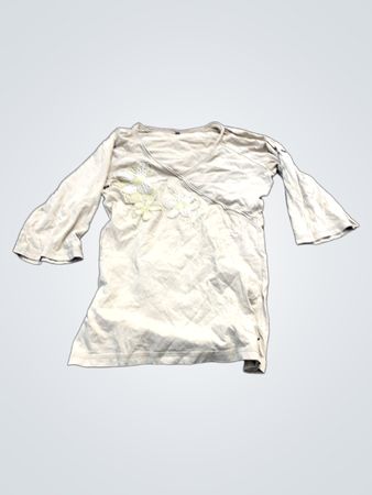 Beige V-Ausschnitt-Top mit floraler Stickerei
