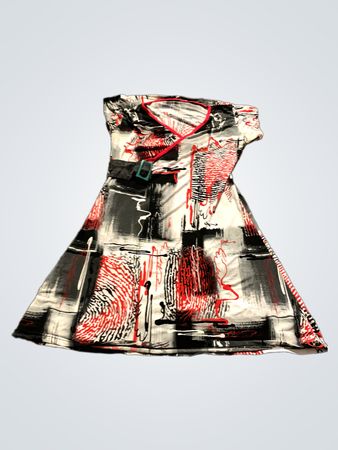 Abstrakter Print V-Ausschnitt Kleid mit Gürtel