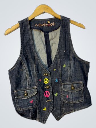 Kontrast Denim-Weste mit Friedenzeichen