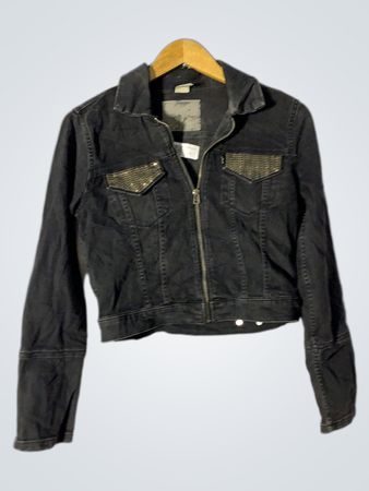 Black denim jacket with gold sequins on back