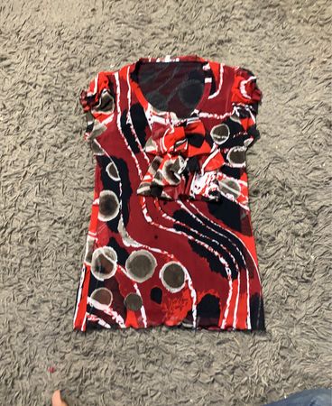 Lola & Liza Damen Rote & Schwarze Abstrakte Druck Schleifen-Hals Bluse Größe 40