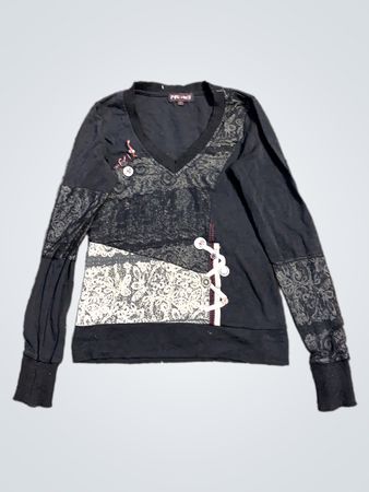 FRYE Langarm-Patchwork V-Ausschnitt-Oberteil