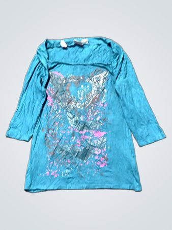 Blaues Langarm-Eulen-Grafik-T-Shirt