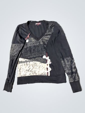 FRYE Langarm V-Ausschnitt Patchwork-Hemd