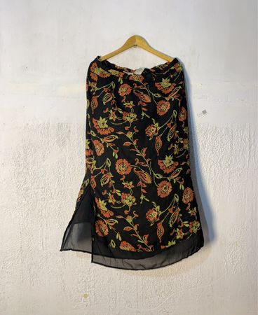Katie Liu Collection Schwarzer Blumendruck Maxi-Rock