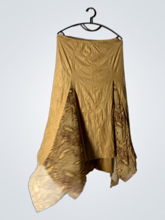 Beige asymmetrischer Rock mit Paisleymuster-Panels