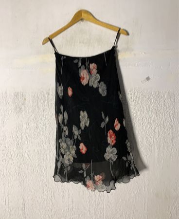 Chicosee Black Floral Print Sheer Mini Slip Dress