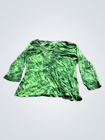 Grünes Tie-Dye Langarmshirt mit Verzierungen