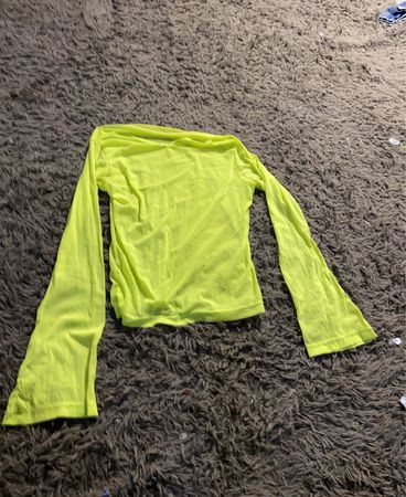 Neon Gelbes Langarm-Mesh-Top