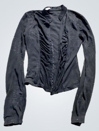 Schwarzes gerafftes Langarmoberteil