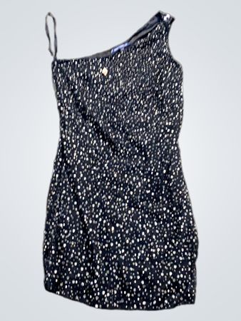 Schwarzes, mit Pailletten besetztes Ein-Schulter-Kleid