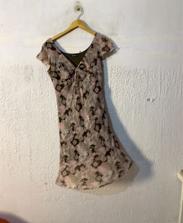 SAIX Damen Kleid mit pinken und braunen Blumenmuster Größe 40
