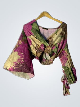 Latino Blumenmuster Langarm-Crop-Top