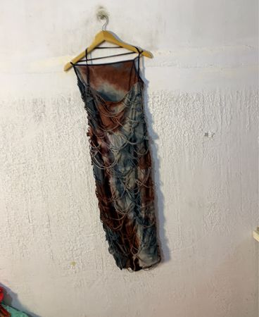 Tie-dye-Mesh-Cutout-Midi-Kleid