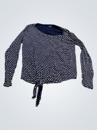 BODYFLIRT Marineblau und Weiße Punktmuster Krawatte vorne Langarmshirt