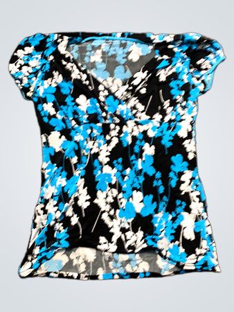 Frime Paris Blau Floral V-Ausschnitt Top