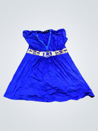 Miss Berge Blaues Kleid mit verziertem Gürtel