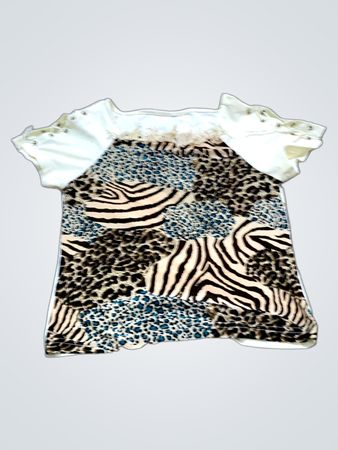 Animal-Print-T-Shirt mit Spitze-Details