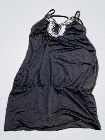 Schwarzes, verziertes Spaghettiträgerkleid